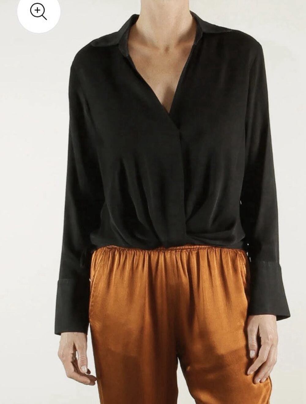PHARAOH Black Viscose Twist Front V-Neck Long Sleeve Blouse Top Womens Size 1